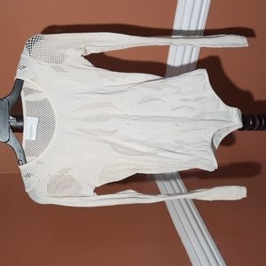 Bisou Bisou off white, long sleeve hosiery bodysuit, size Large